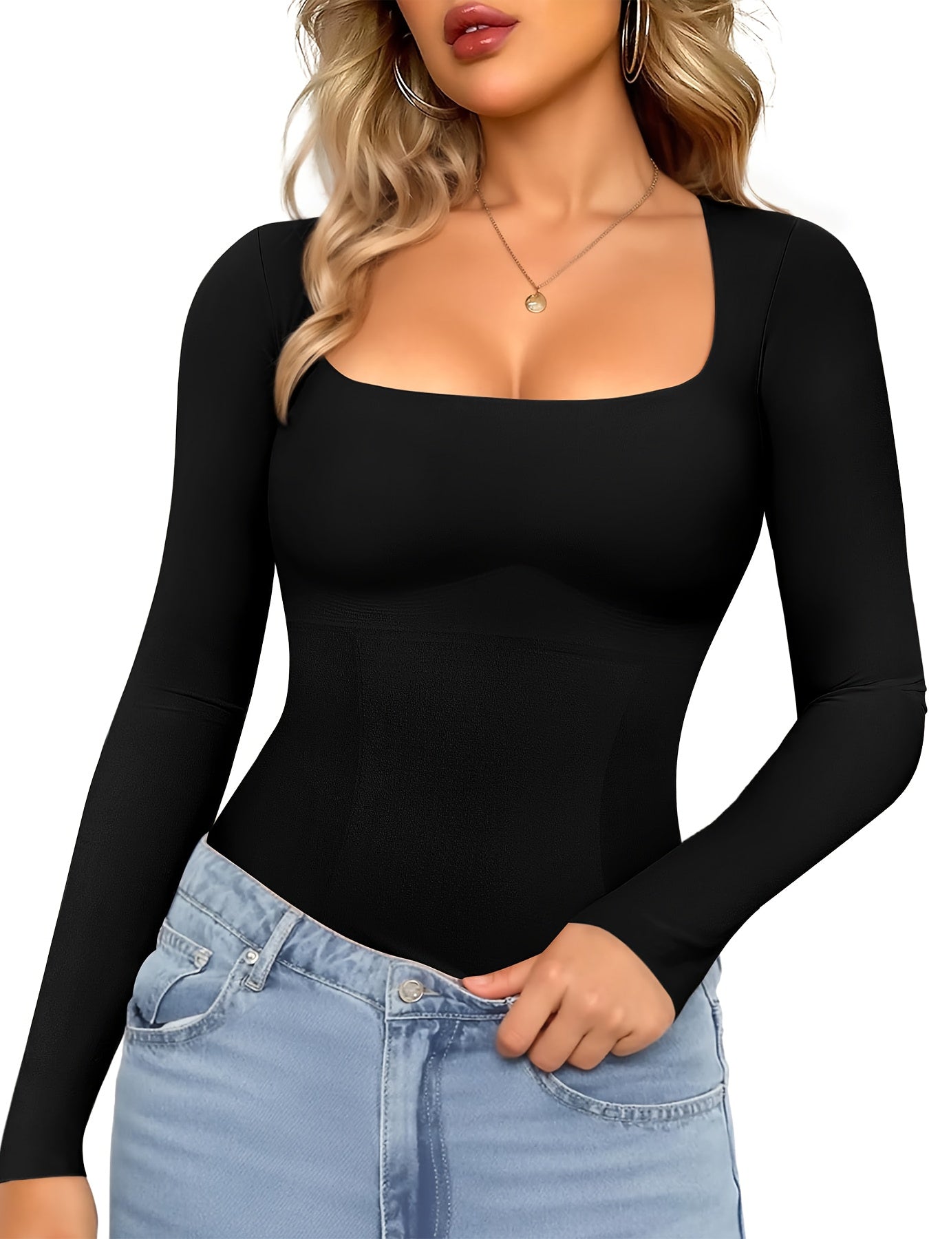 Square Neck Long Sleeve Tank Top