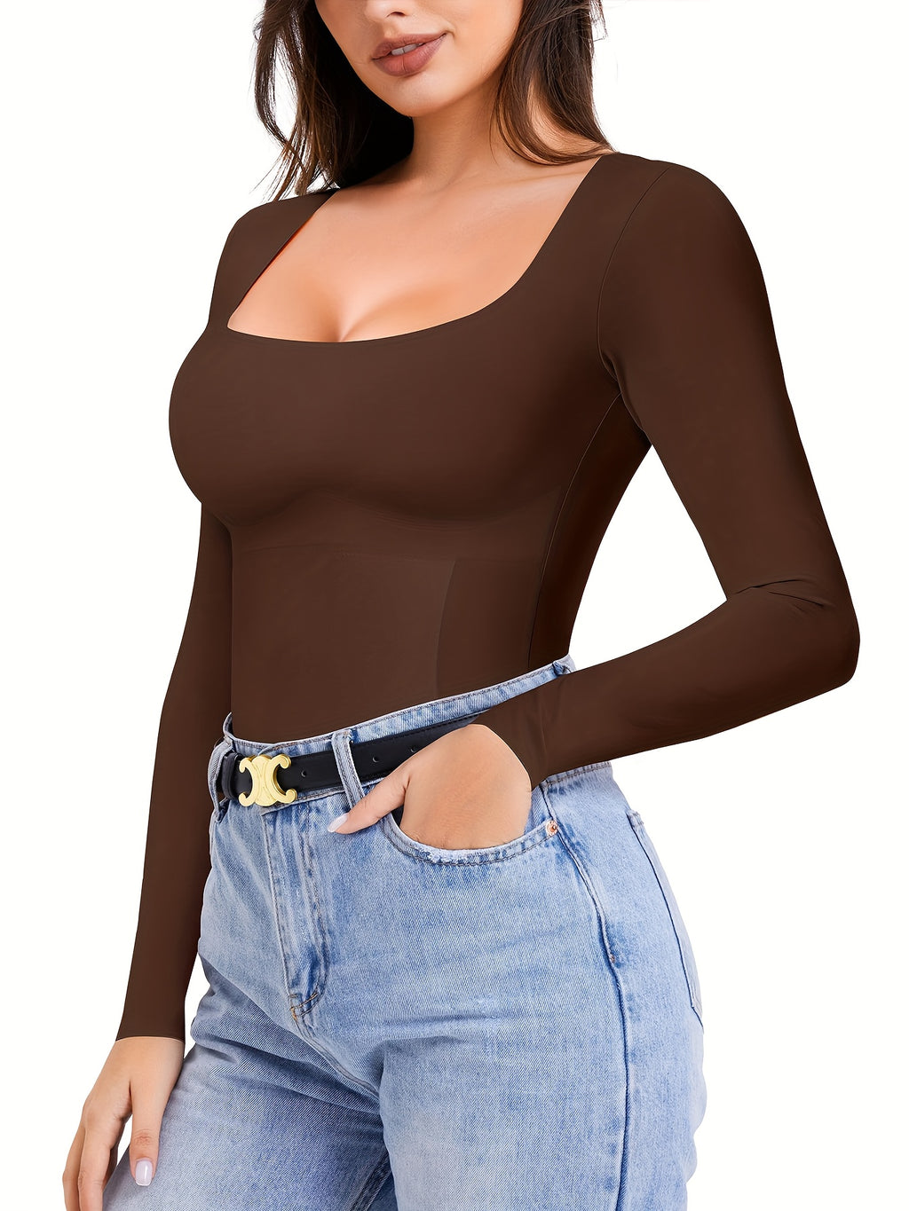 Square Neck Long Sleeve Tank Top