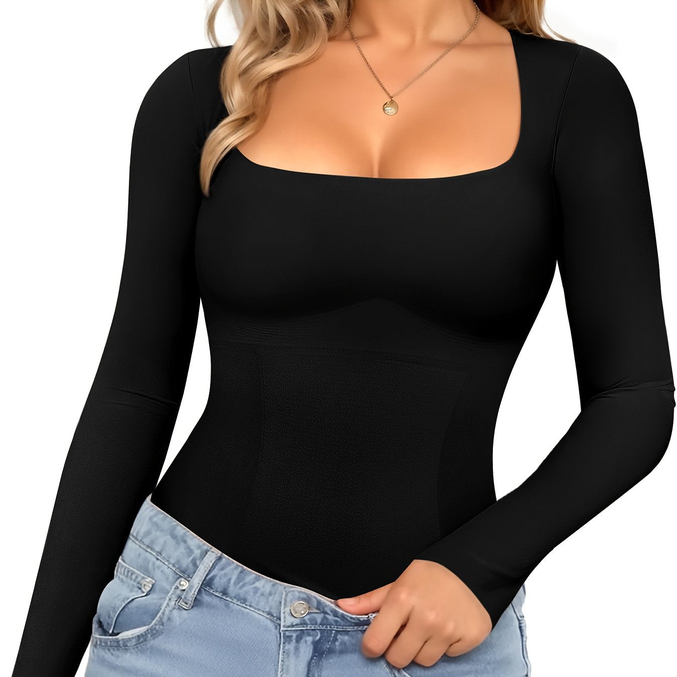 Square Neck Long Sleeve Tank Top