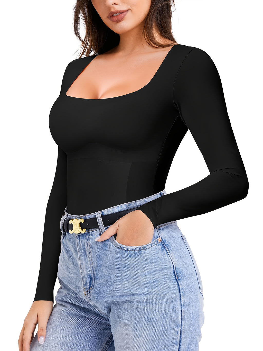 Square Neck Long Sleeve Tank Top