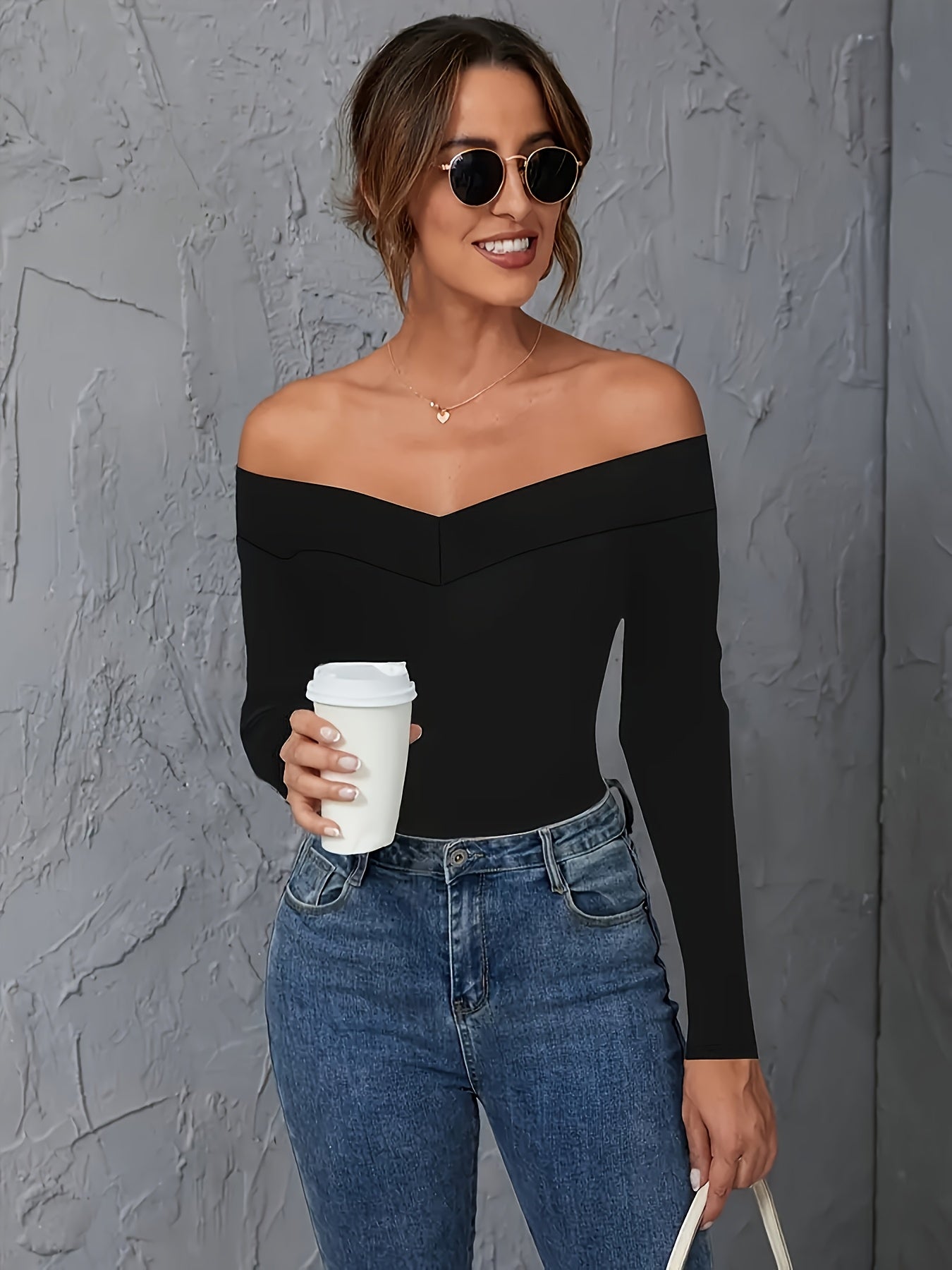 Shoulderless Long Sleeve Top