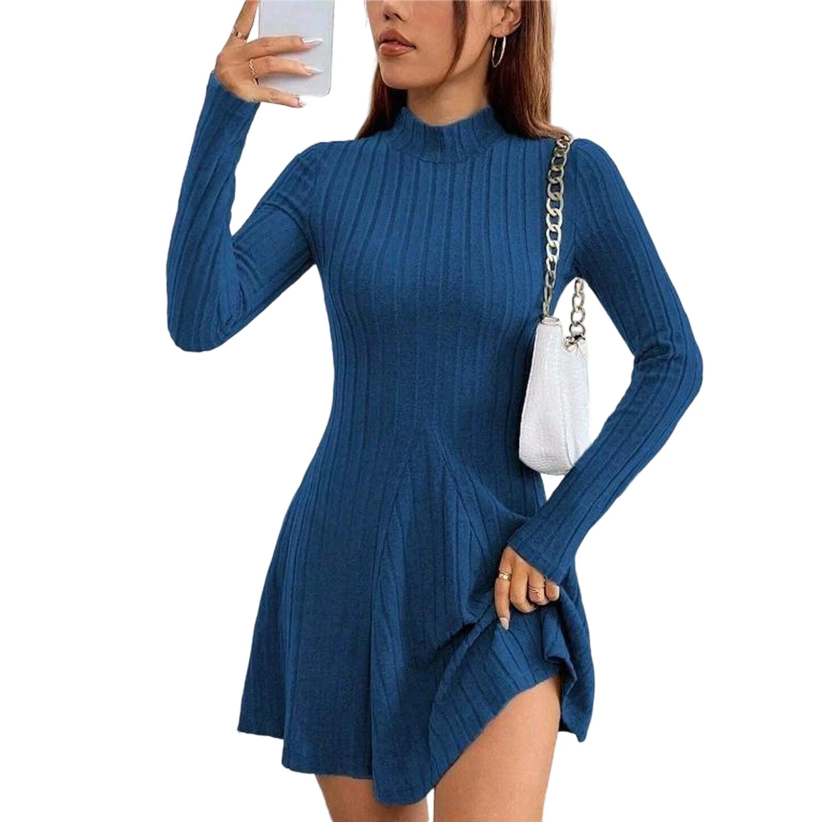 Knitted Turtleneck Long Sleeve Dress
