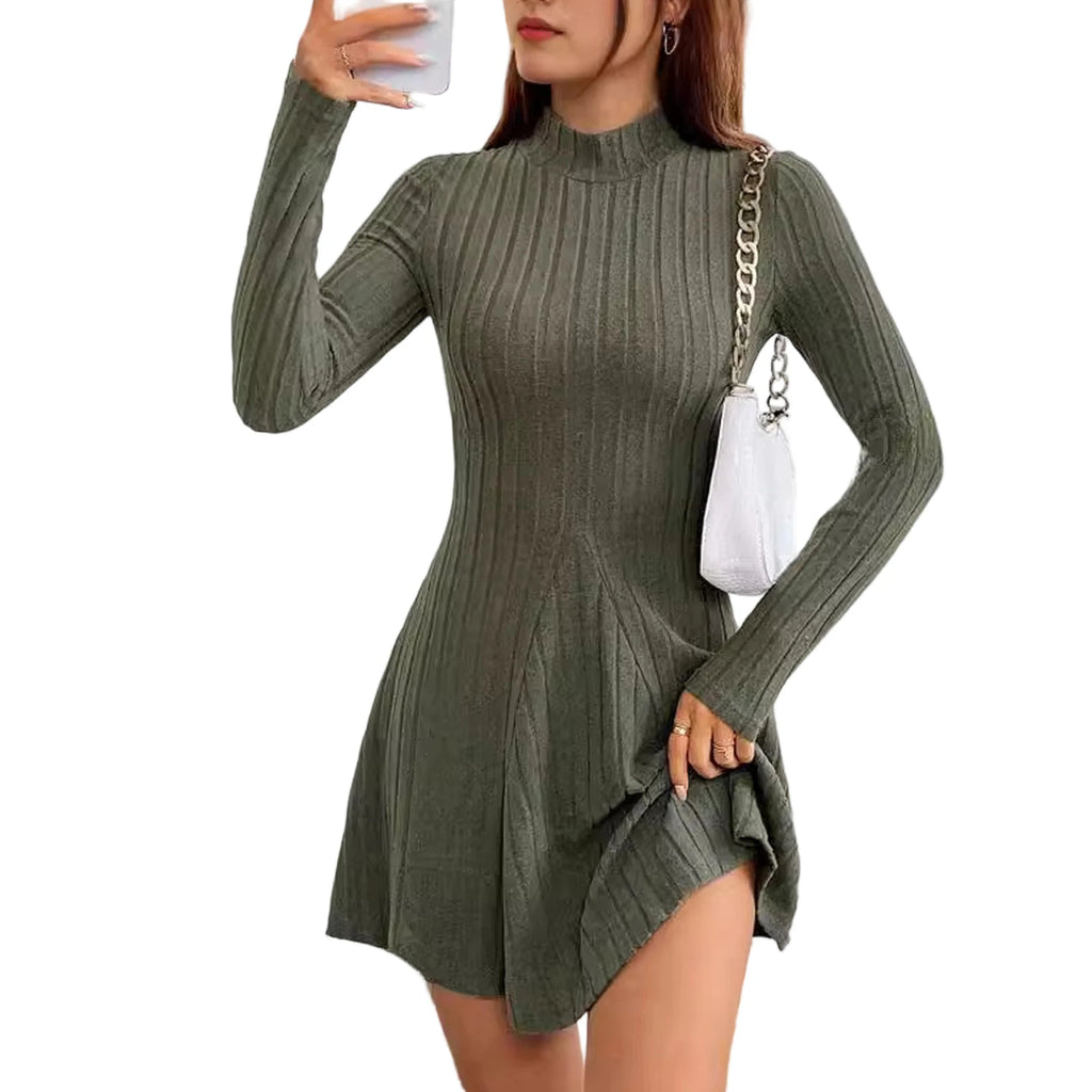 Knitted Turtleneck Long Sleeve Dress