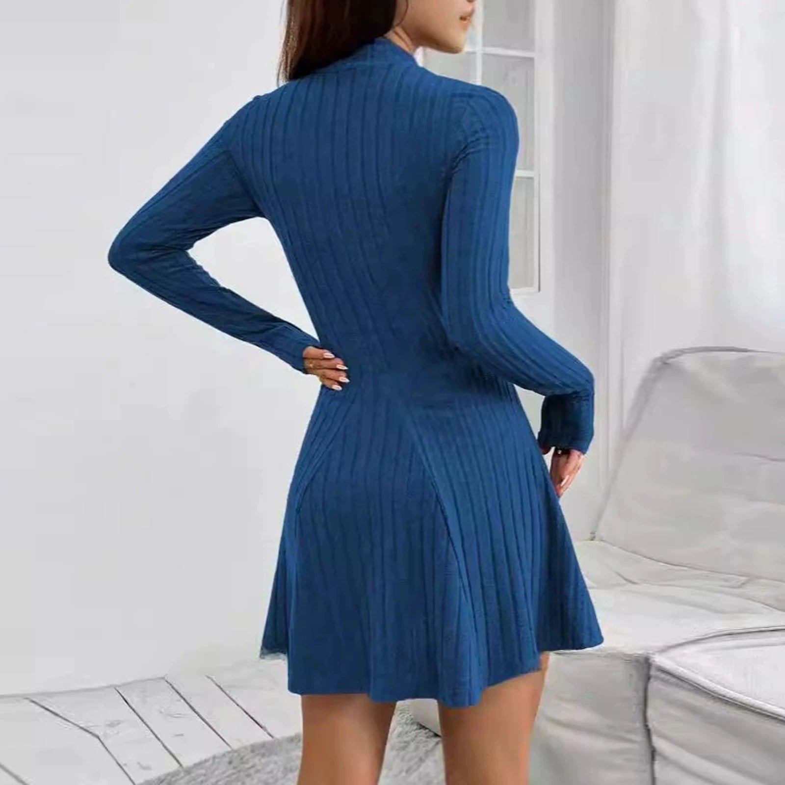 Knitted Turtleneck Long Sleeve Dress