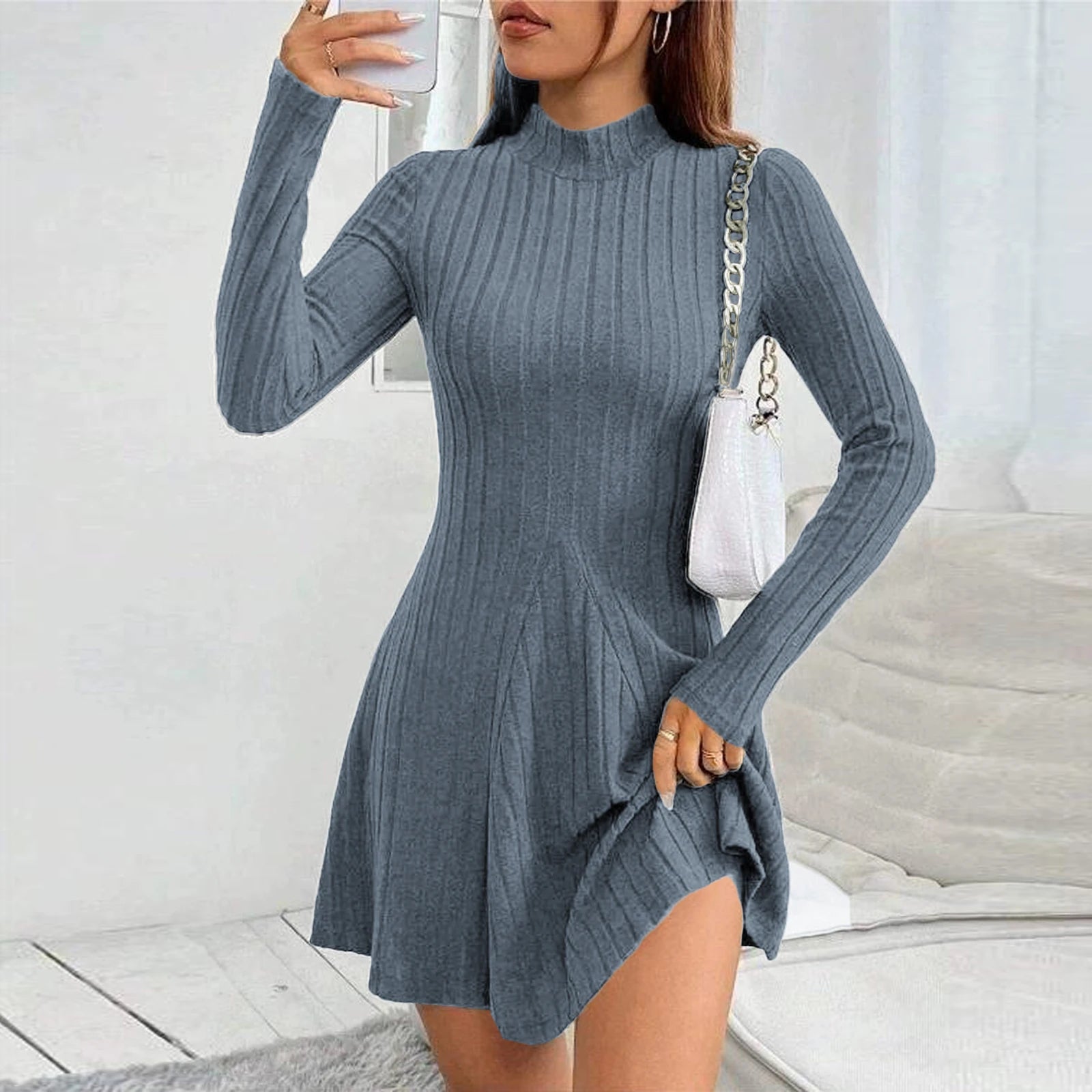 Knitted Turtleneck Long Sleeve Dress