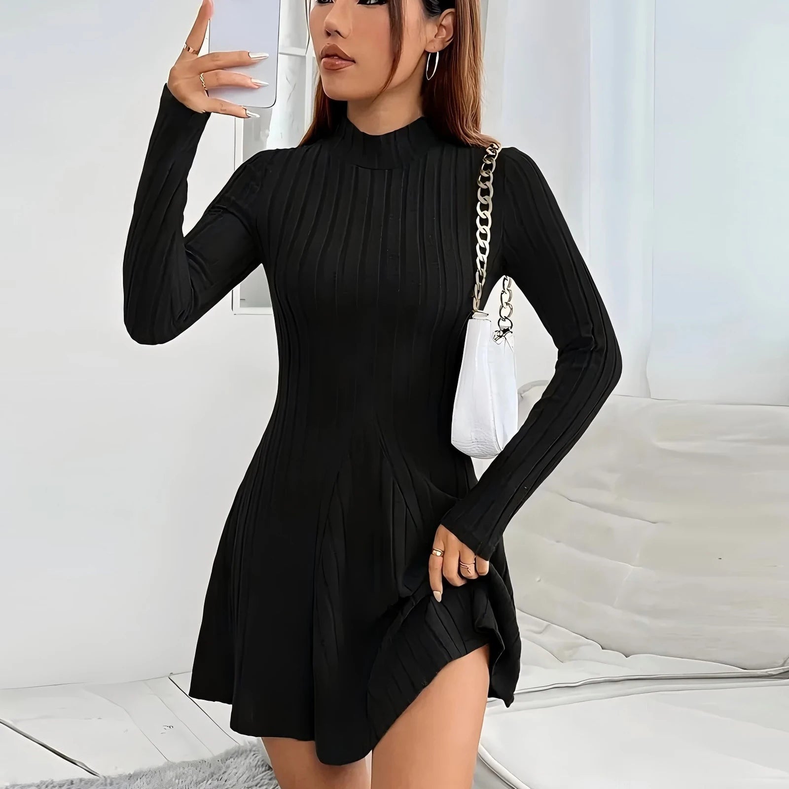 Knitted Turtleneck Long Sleeve Dress