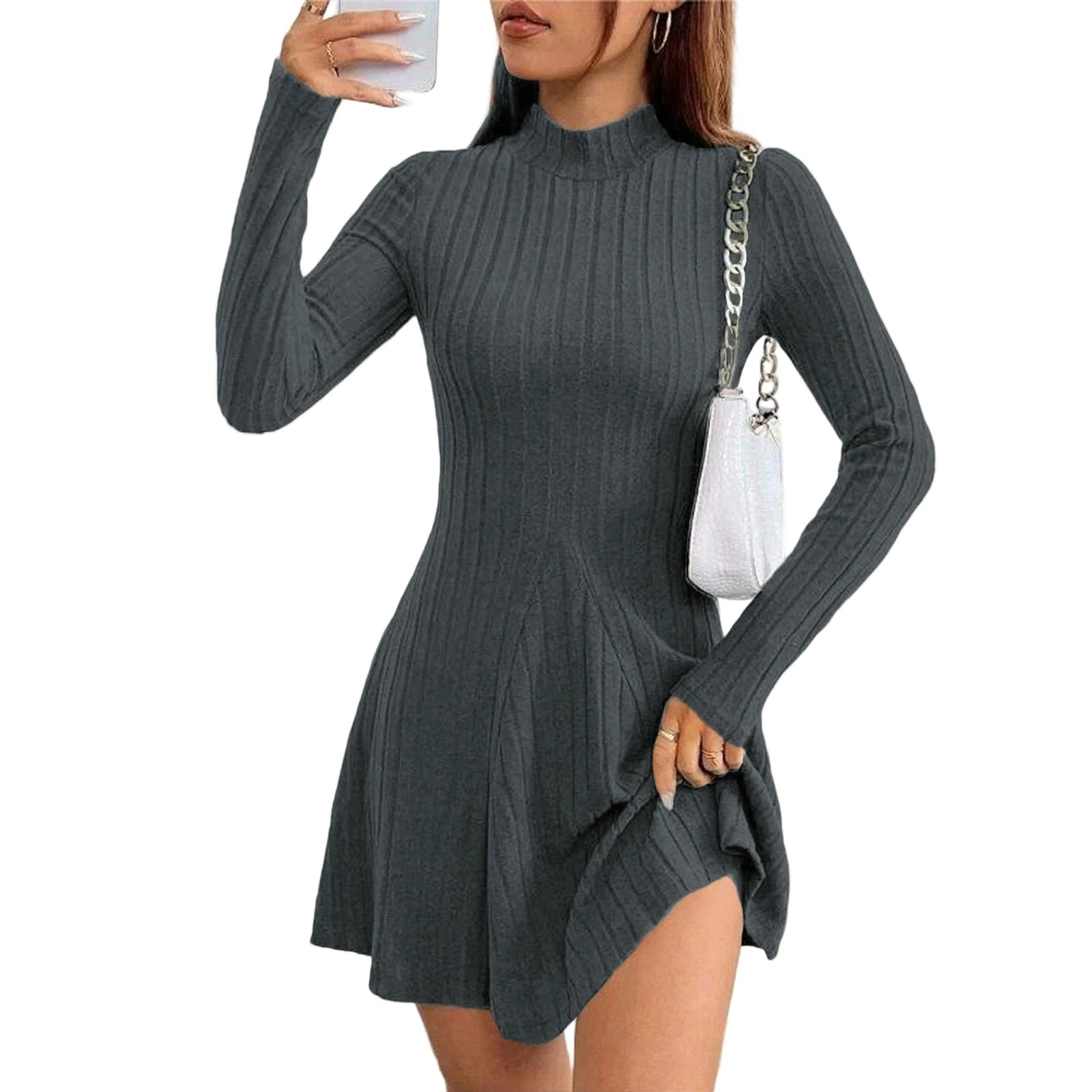 Knitted Turtleneck Long Sleeve Dress