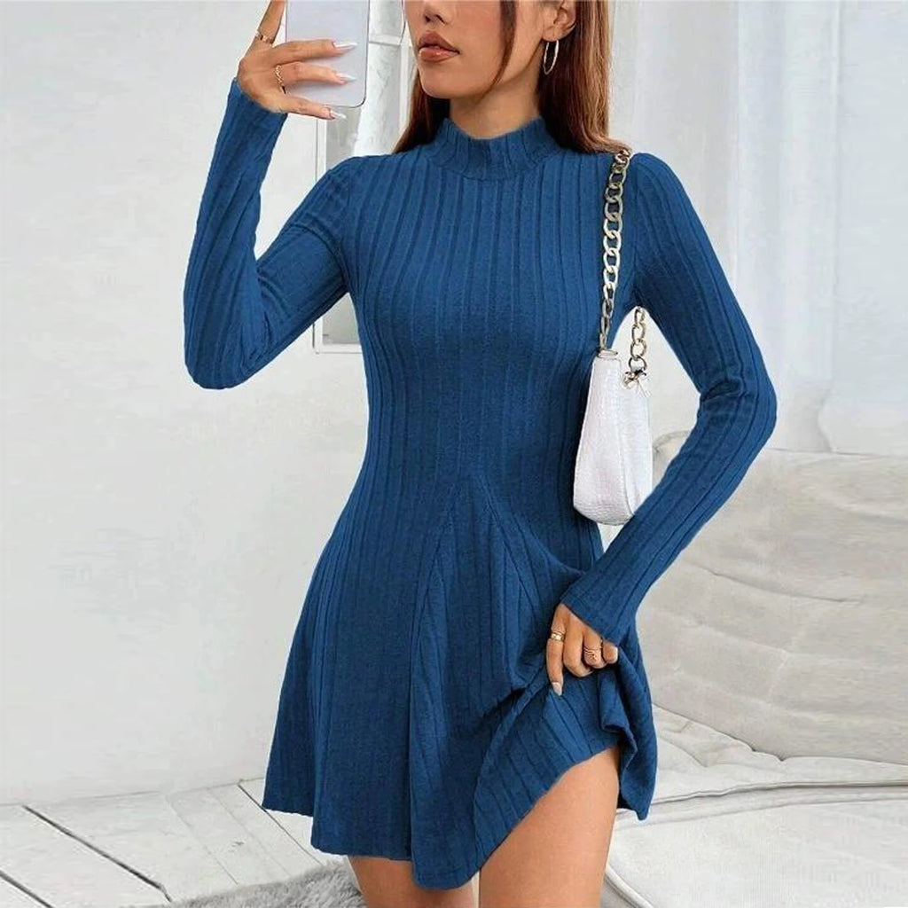 Knitted Turtleneck Long Sleeve Dress