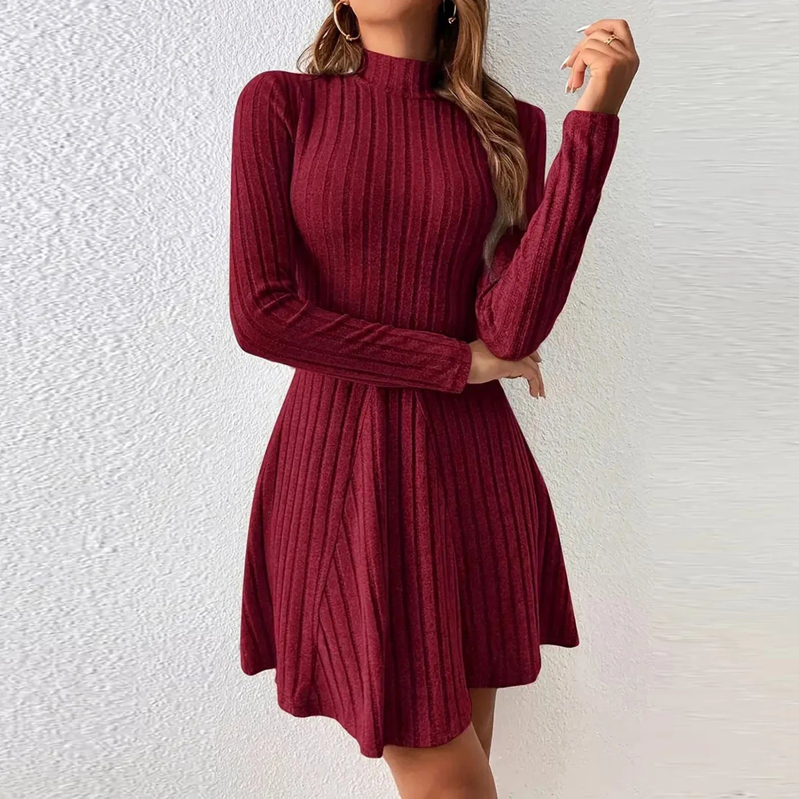 Knitted Turtleneck Long Sleeve Dress