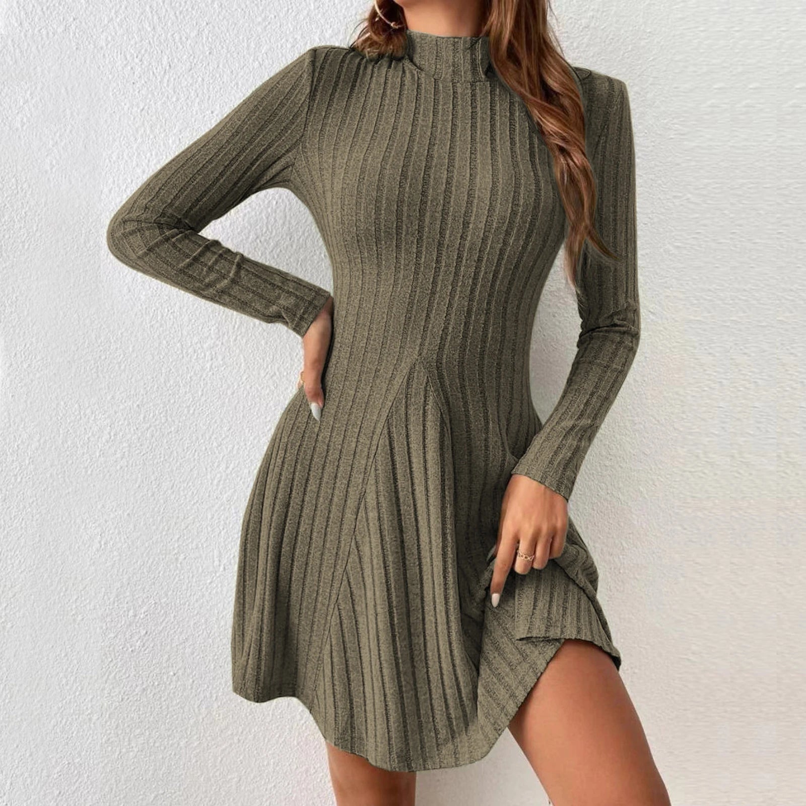 Knitted Turtleneck Long Sleeve Dress