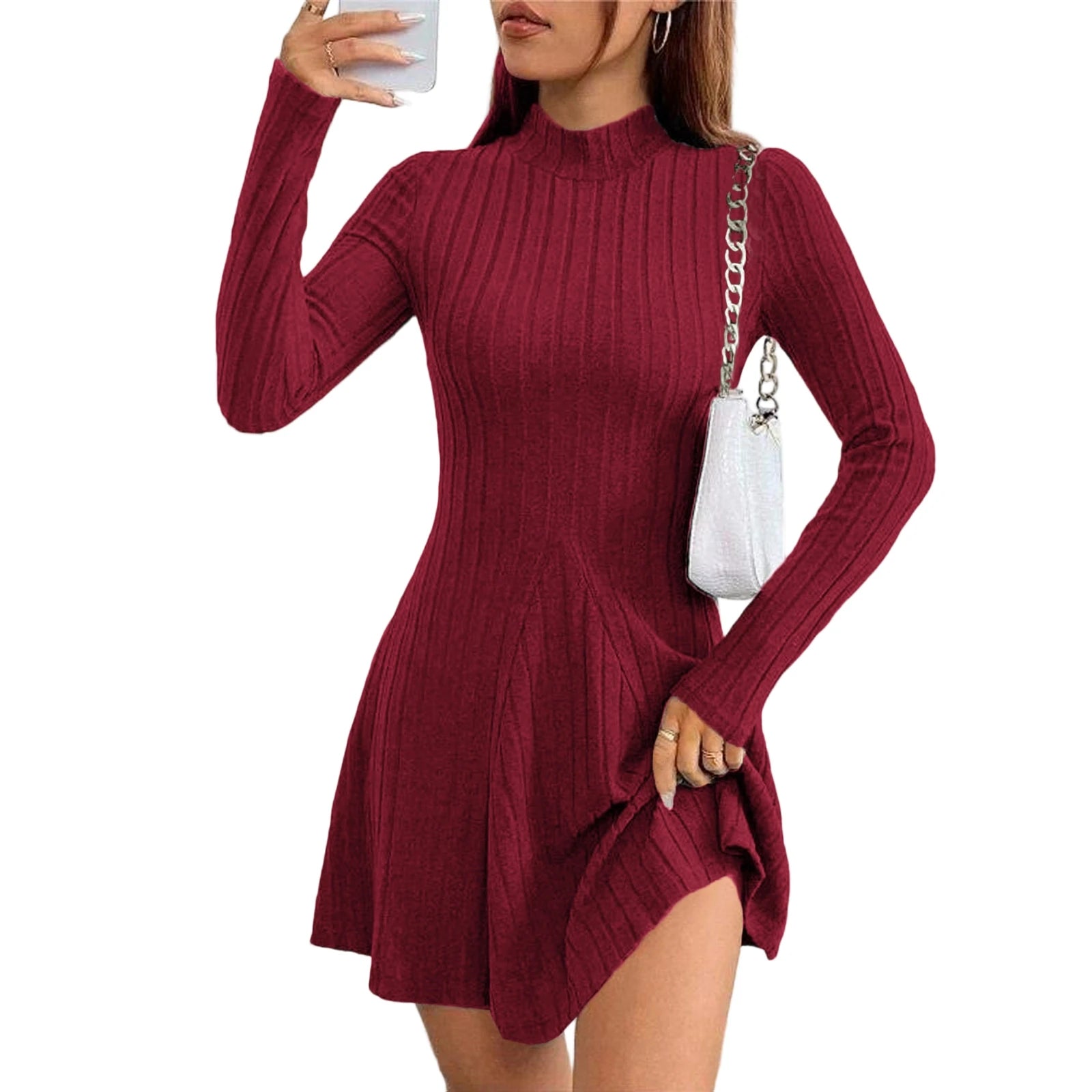 Knitted Turtleneck Long Sleeve Dress