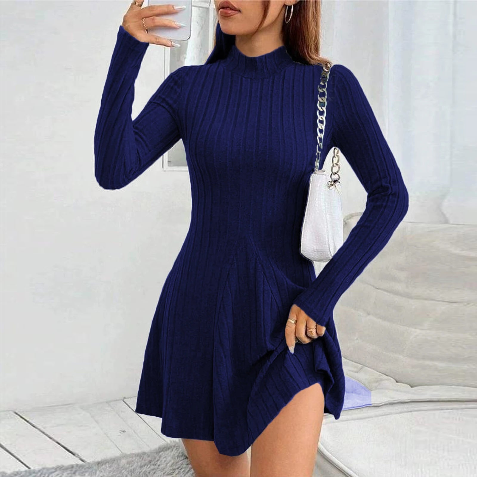 Knitted Turtleneck Long Sleeve Dress