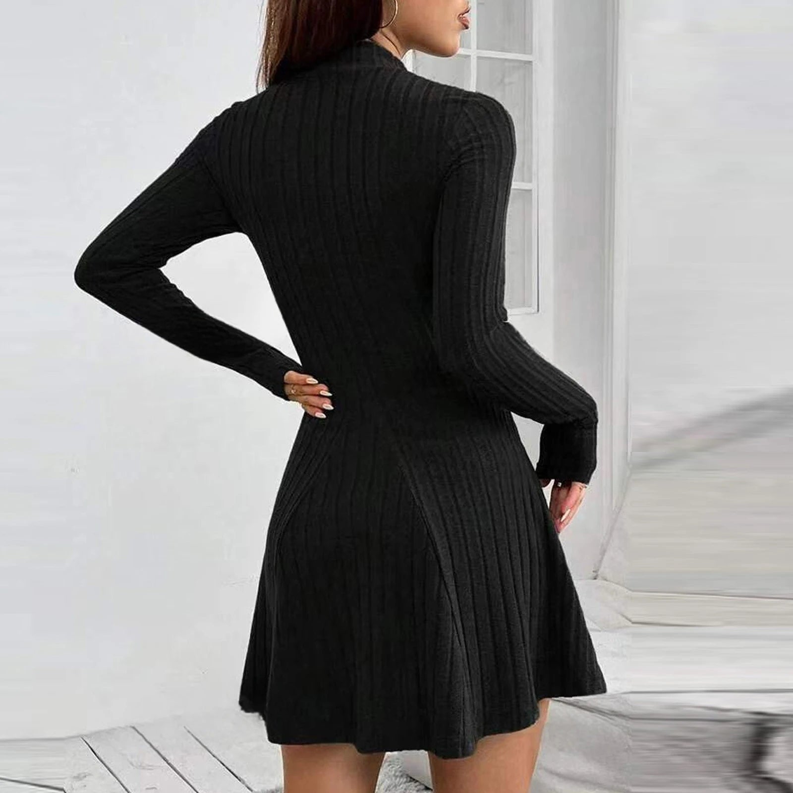Knitted Turtleneck Long Sleeve Dress