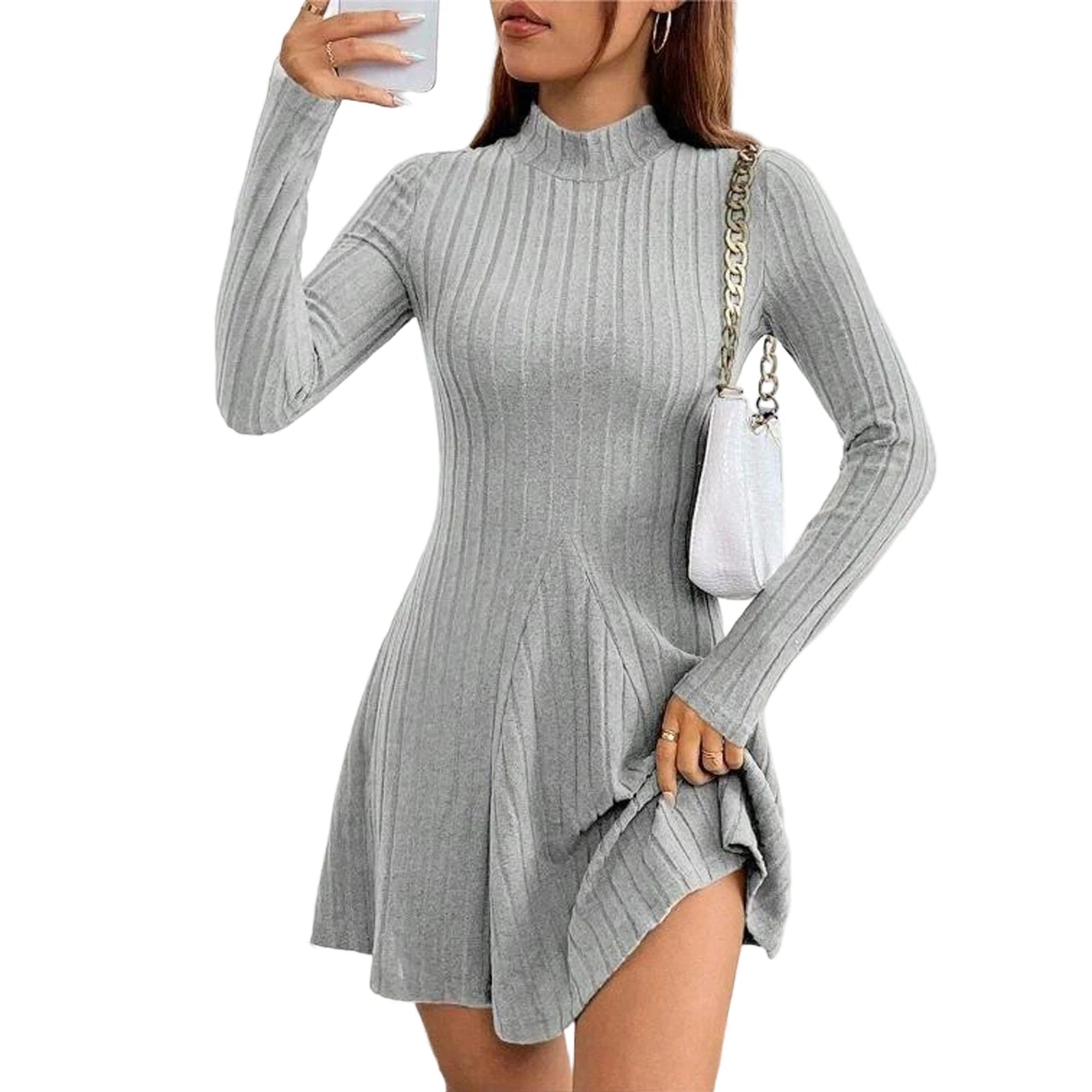 Knitted Turtleneck Long Sleeve Dress