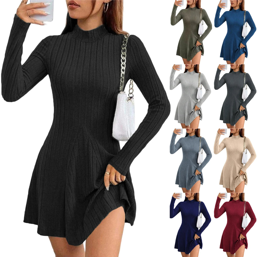 Knitted Turtleneck Long Sleeve Dress