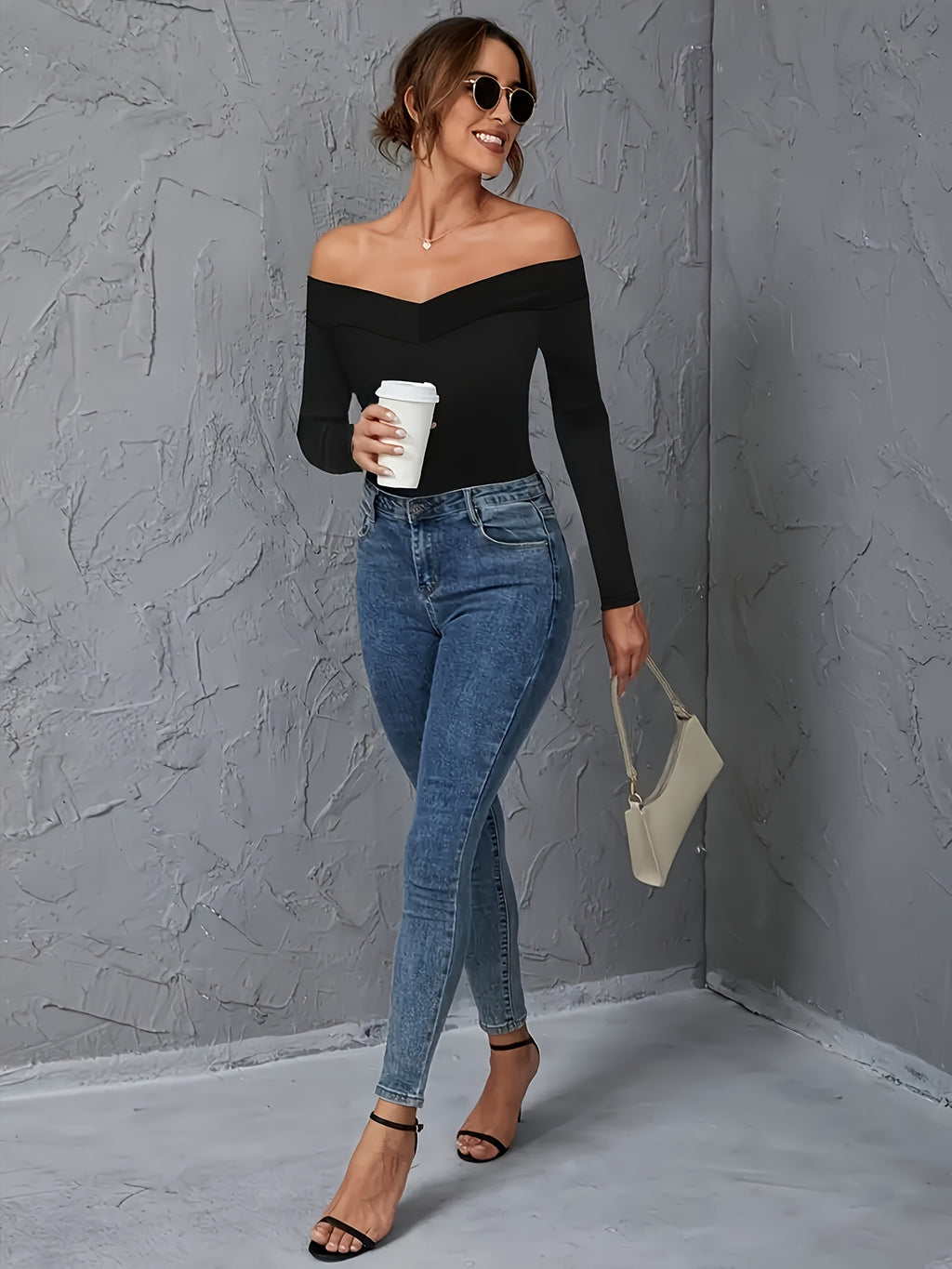 Shoulderless Long Sleeve Top