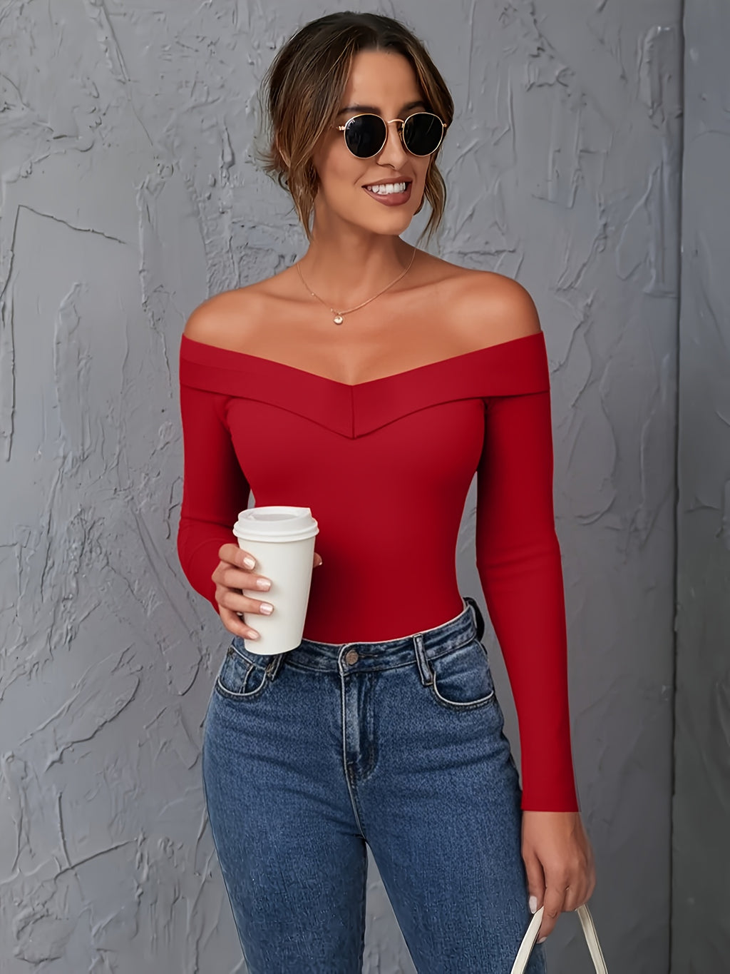 Shoulderless Long Sleeve Top