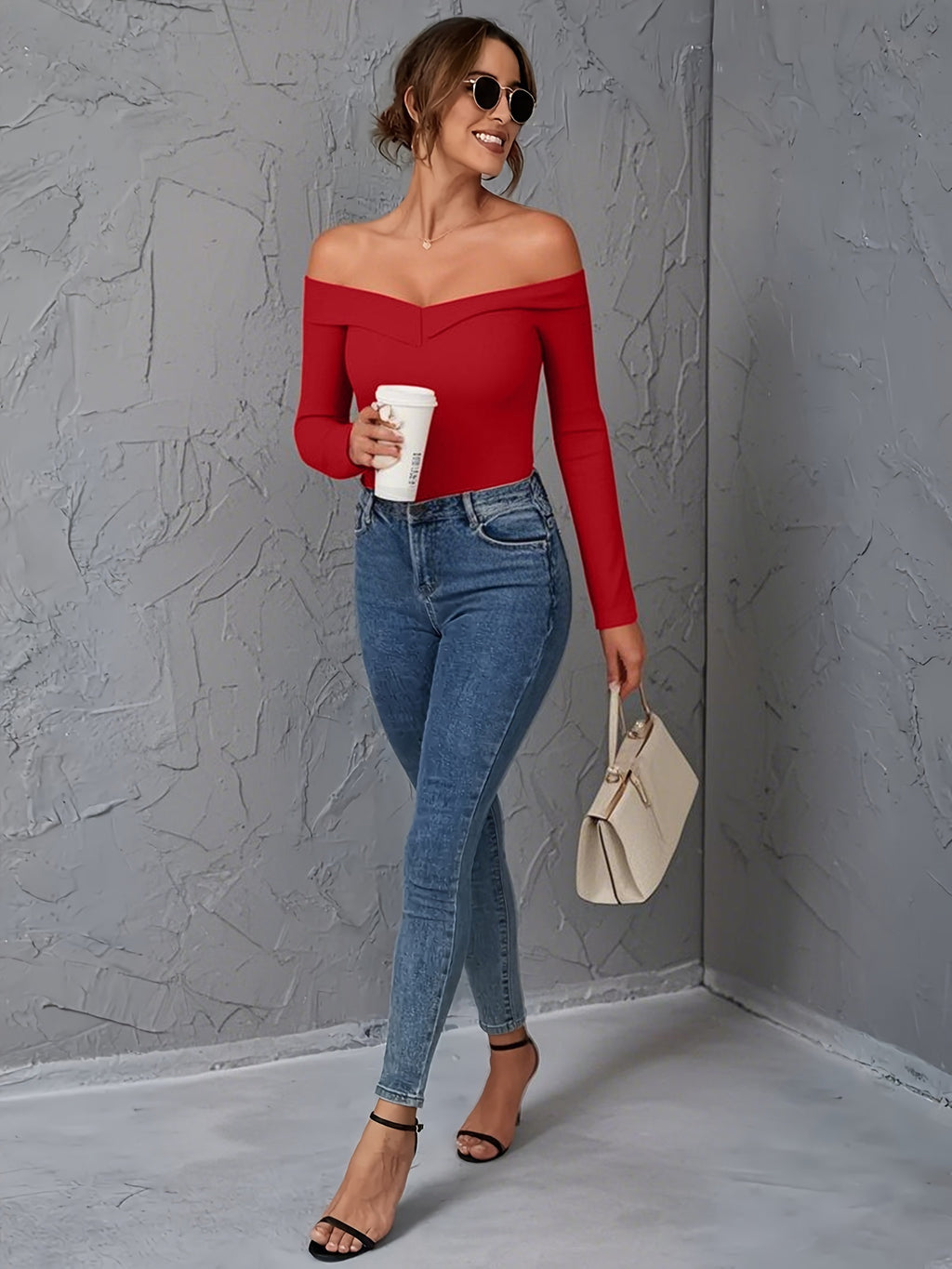 Shoulderless Long Sleeve Top