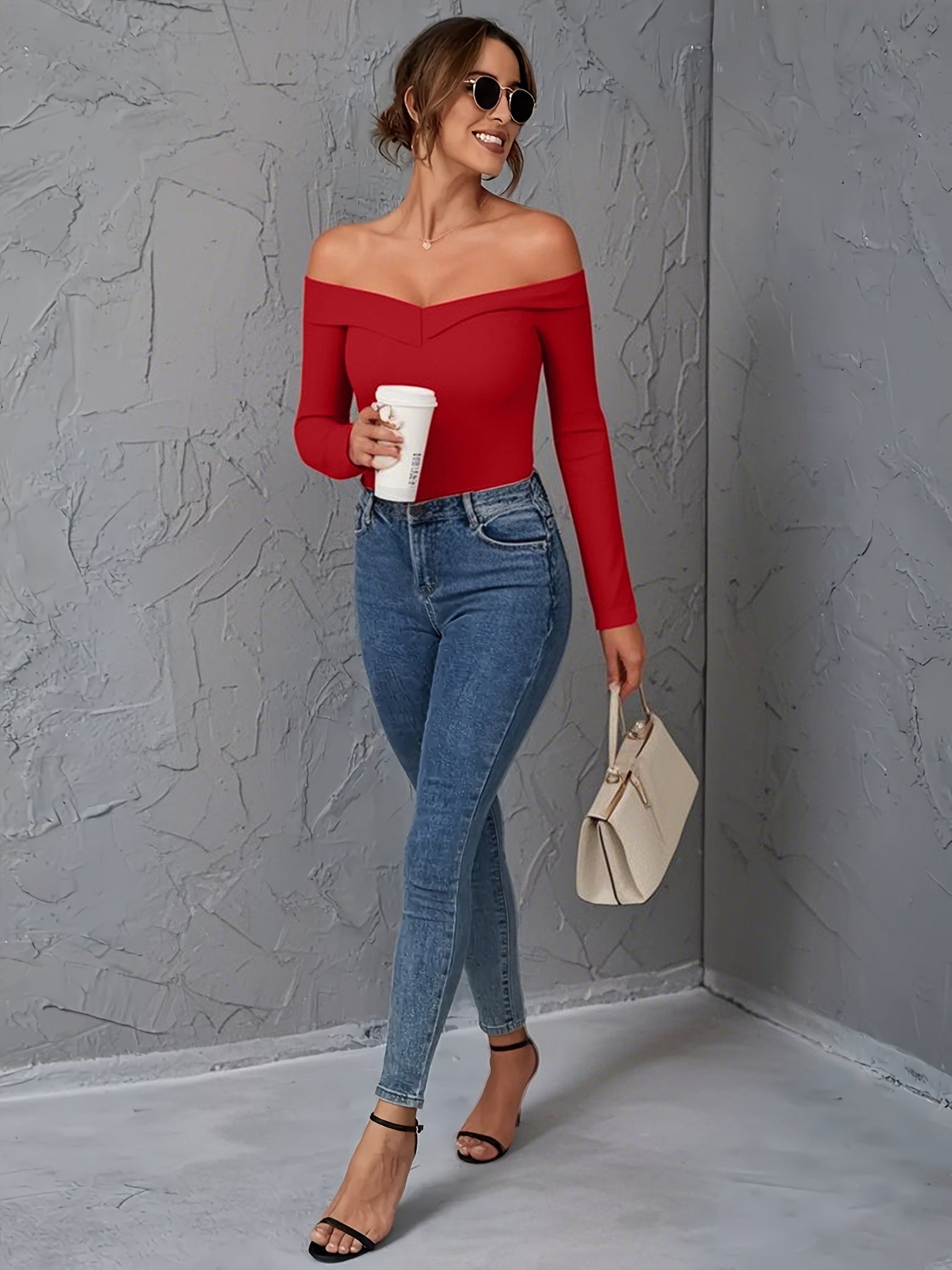 Shoulderless Long Sleeve Top